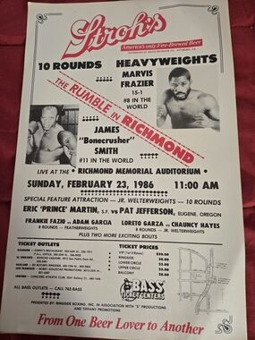 Stroh's 'The Rumble in Richmond' Boxing Poster - Red & White
